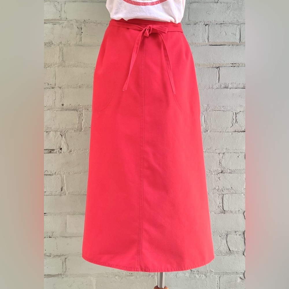 Vintage 70s Midi Wrap Skirt in Cherry Red